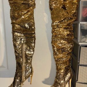 INC International Concepts Gold Sequin Over the Knee Boots